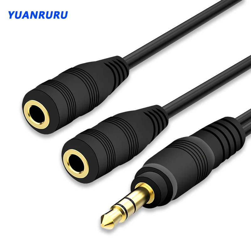 3.5 mm AUX Cable Stereo Audio Cable Micphone Y Splitter Adapter 1 Female to 2 male Connected Cord to Laptop