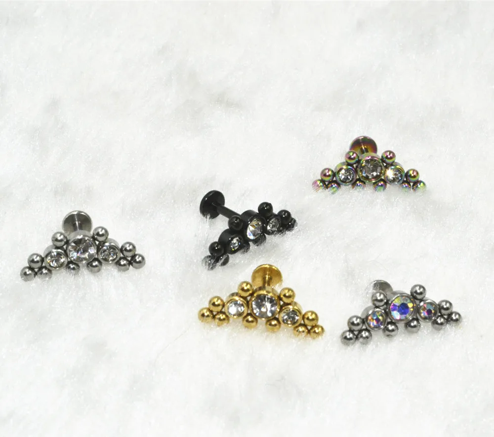 20pcs/Lot Body Jewelry 16GX6MM Ball Gems Surgical Steel Lip Bar piercing Flat Ear Helix Cartilage Tragus Stud New Hot