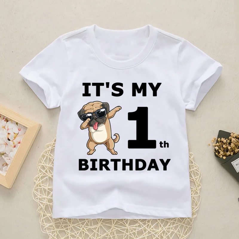 Baby Happy Birthday Number 1-10 Letter Print T Shirt Girls Boys Dogs Funny T-shirt Clothes Summer Cute Short Sleeve,YKP021