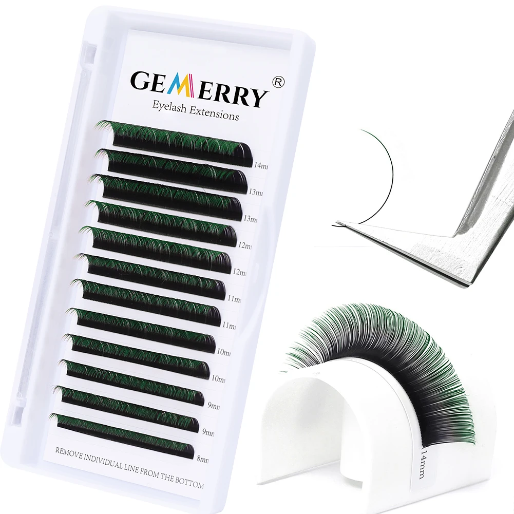 GEMERRY 12 Lines Colored Eyelash Extensions Individual Ombre Green Blue Brown Purple Lash Faux Mink False Eyelashes Makeup Tools