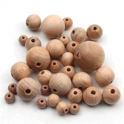 Espaciador de bolas de madera redondas de dentición de haya Natural, cuentas de madera sueltas para collar, pulsera, fabricación de joyas, 8-30mm