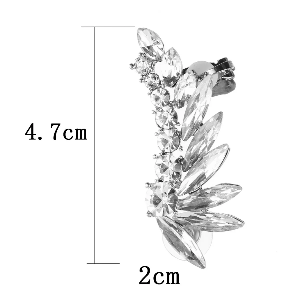 Feather Crystal Earrings Female Punk Ear cuff Clip One Piece Exaggerated Cuffs Earring For Women Punk Gothic Jewelry