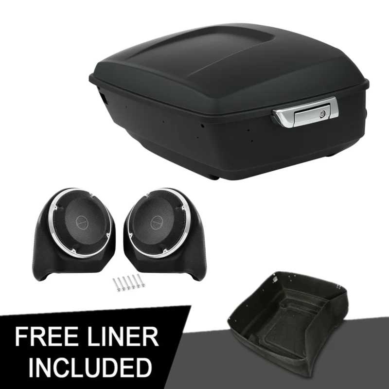 

Motorcycle Matte Black King Pack Trunk Speakers For Harley Tour Pak Road King Glide Touring 2014-2021