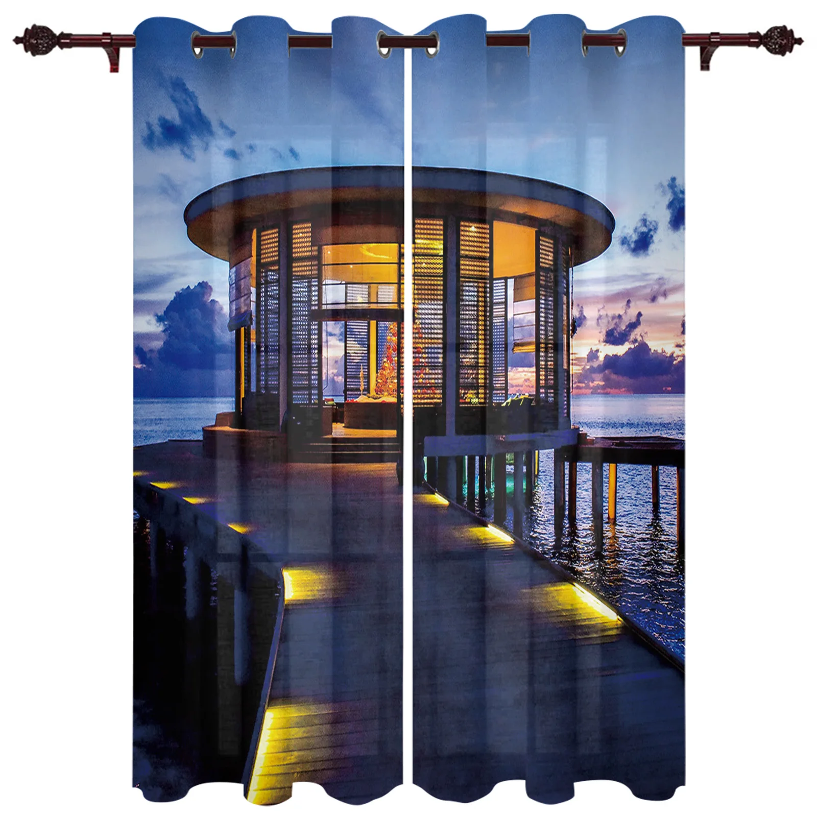 Patio Curtain Lake House Dusk Indoor Living Room Bedroom Kitchen Outdoor Drape For Porch Gazebo Pergola Canopy Beach