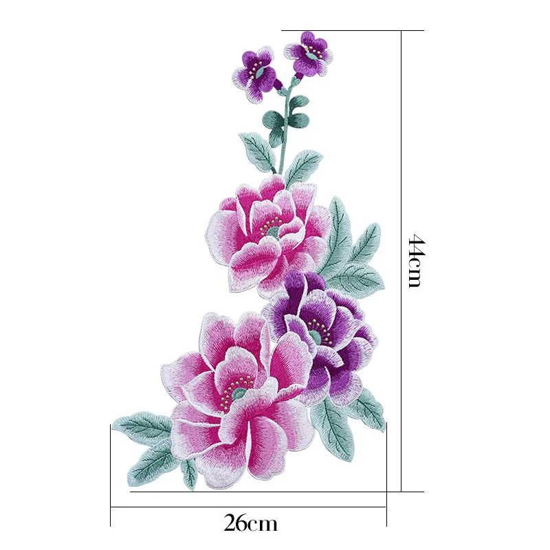 Peony Symmetrical Large Sew on Cloth Sticker Embroidery Patch Stickers DIY Sewing Patchwork Decoration for Trousers Dress Bag