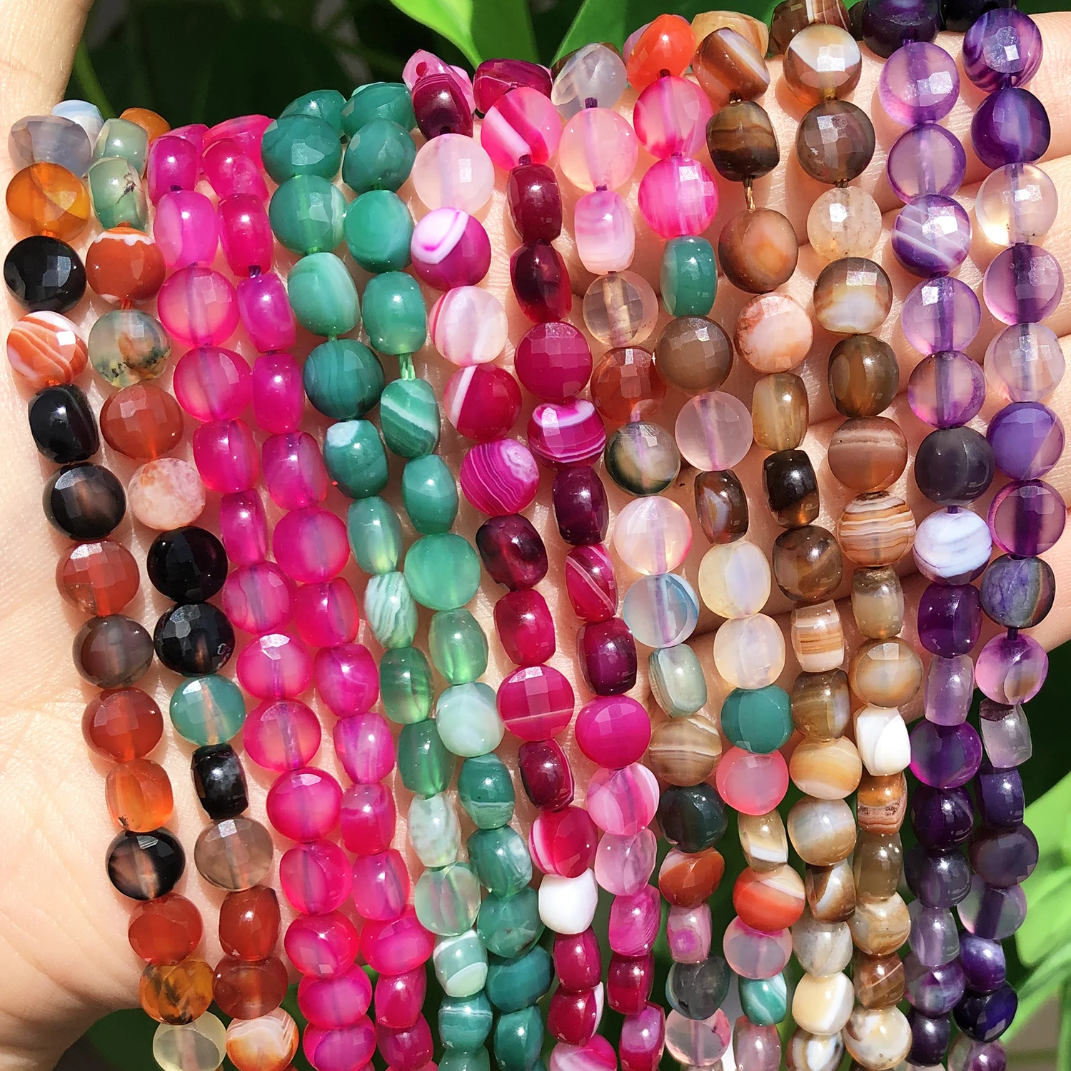 

7mm Faceted Striped Agates Spacer Beads Flat Round Natural Stone Loose Beads For Jewelry Making DIY Bracelet Necklace Earrings