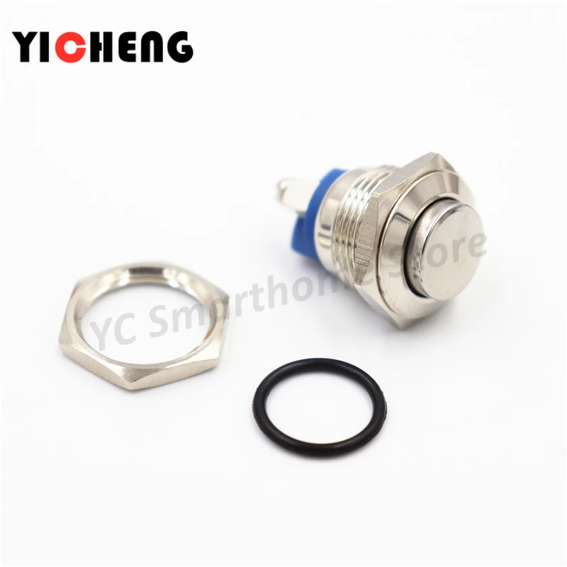 1Pcs 16mm waterproof  stainless steel ball  instant 2 screw on push button switch Self-reset