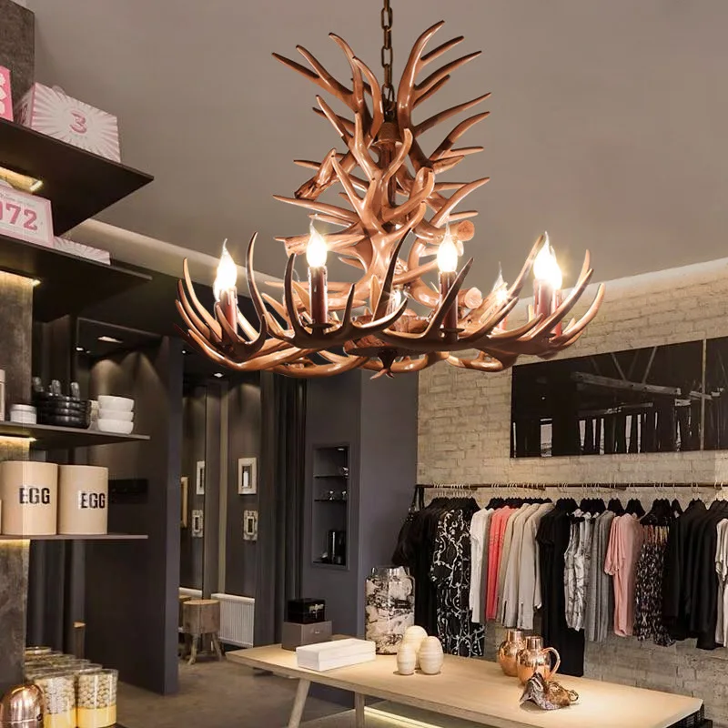 الرجعية شمعة الثريا الراتنج قرن الوعل ضوء مطعم بار الأبيض E14 الاسكندنافية مصباح ديكورات منزلية الراتنج الثريا