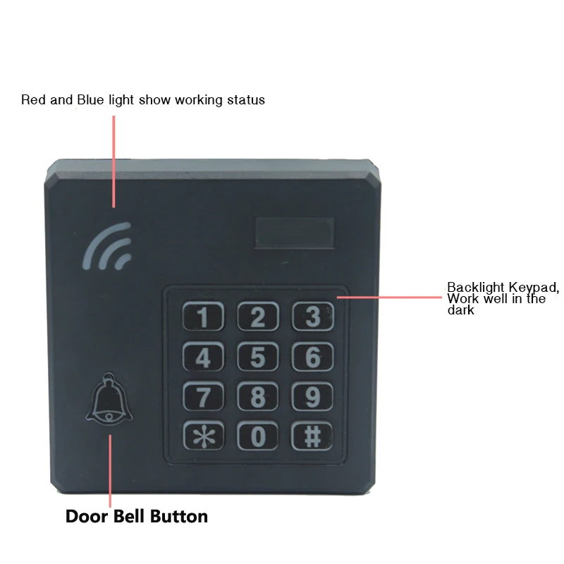 IP67 Waterproof RFID password lock ID IC card Reader Proximity Entry Door Lock Entry Access Control Keyboard 2000 Users