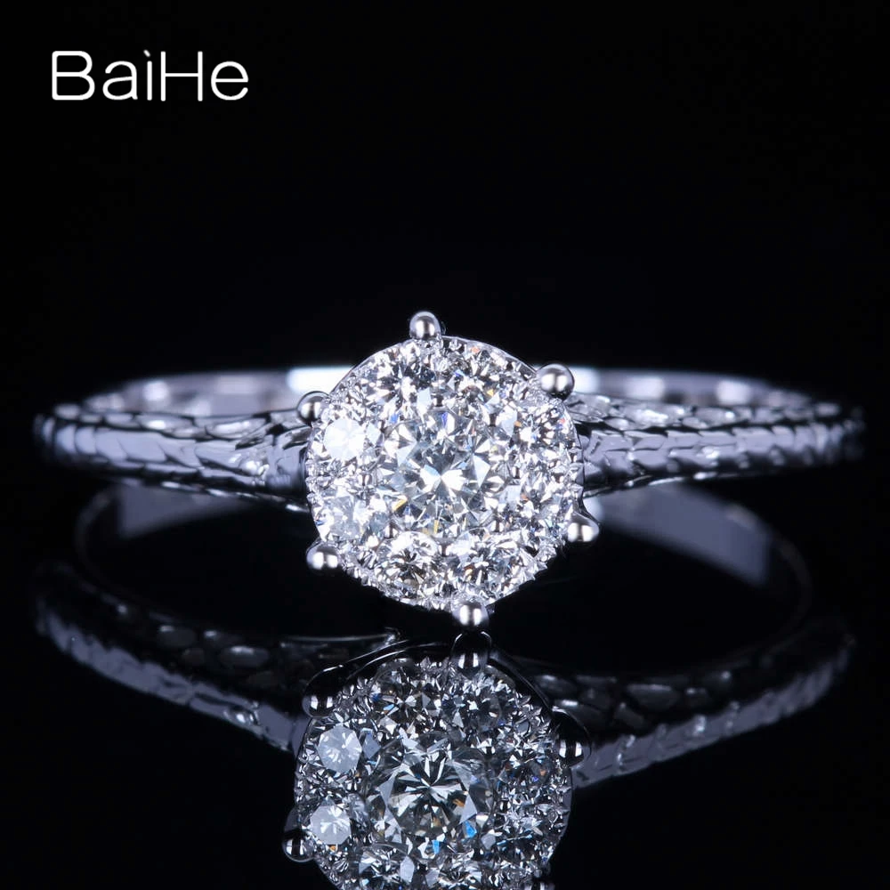 

BAIHE Solid 14K White Gold H/SI Natural Diamond rings for women men Trendy Wedding Engagement Fine Jewelry anillos bague anel