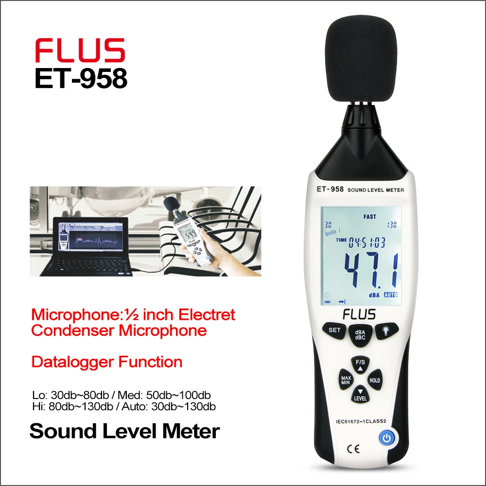 flus digital sound level meter sound level meter audio sonometer decibeis medidor ruido 30db 130db digital profissional 01