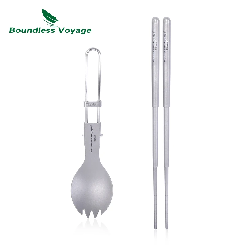 Boundless Voyage Foldable Telescopic Titanium Chopsticks Travel Picnic Folding Cutlery Outdoor Spork Camping Tableware Mess Kit