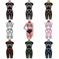 Harajuku Sexy Lingerie Set 2pc Leather Harness Belt Metal Chain Accessories Women's Belt Punk Goth Dance Rave Costume Garters