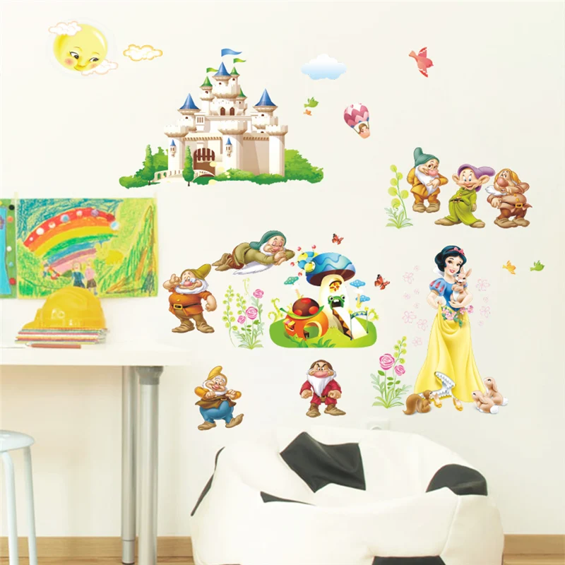 Snow White Princess & Dwarfs Castle Wall Stickers For Kids Room Bedroom Home Decorations Anime Mural Art Diy Girl\'s Movie Decal