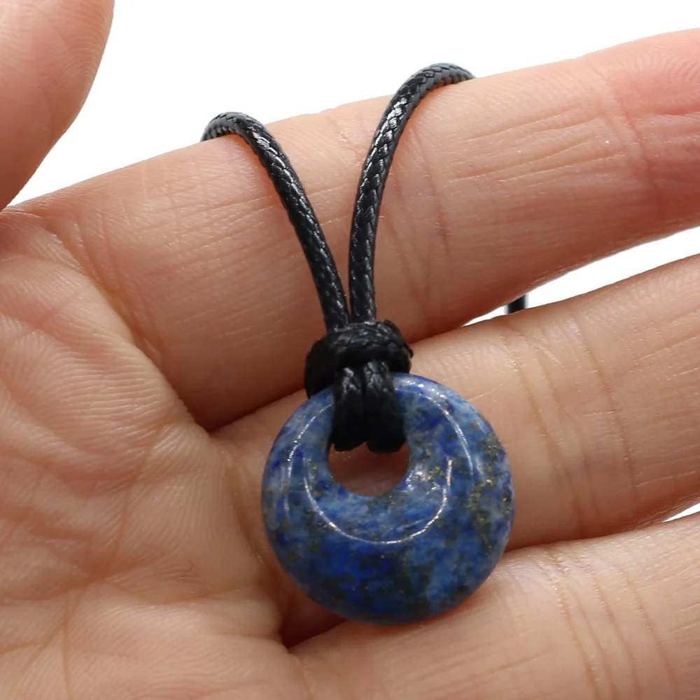 Trendy Natural Stone Rose Pink Quartz Necklace Big Hole Beads Charms Pendant Choker Lapis Lazuli Necklaces for Women Men Jewelry - Image 3