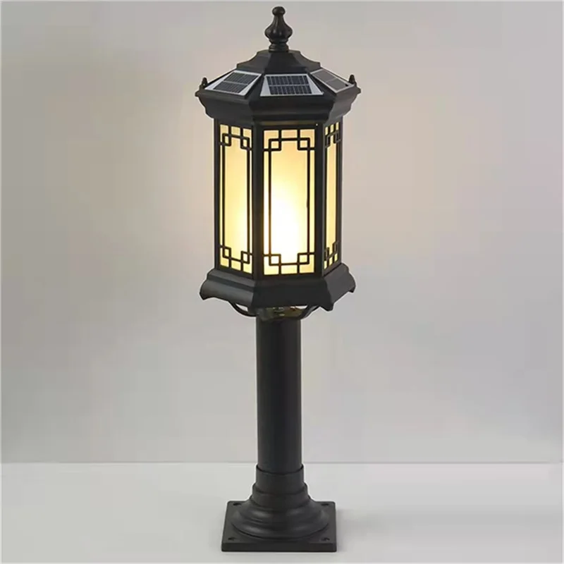DLMH Black Lawn Lamp Outdoor Retro LED Lighting Waterproof Classical for Home Villa Path Garden Solar