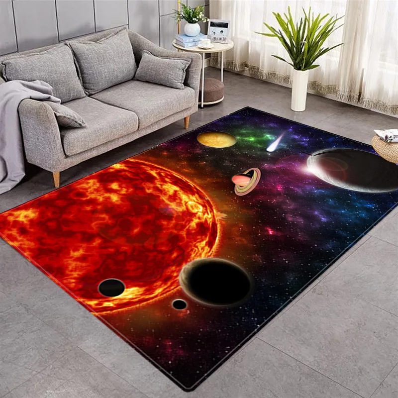 Cartoon 3D Space Universe Planet Child Carpets For Kids Play Area Rugs Soft Flannel Boys Girl Room Mat Bedroom Bedside Floor Rug