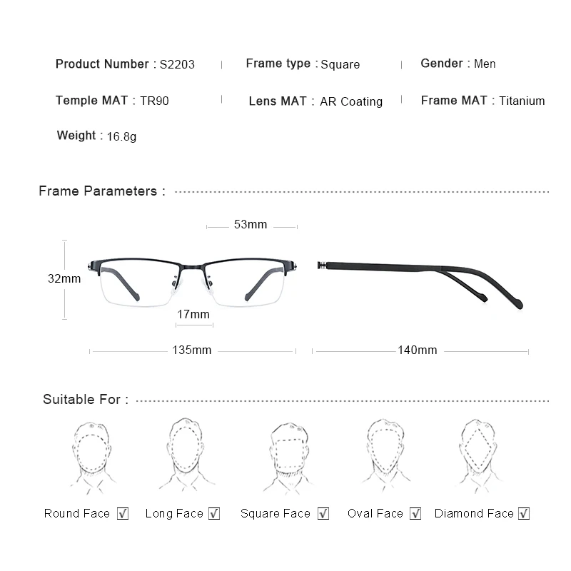 MERRYS-Monture de lunettes en alliage de titane pour hommes, lunettes optiques de style professionnel, lunettes de myopie, jambes TR90, Uco, S2203