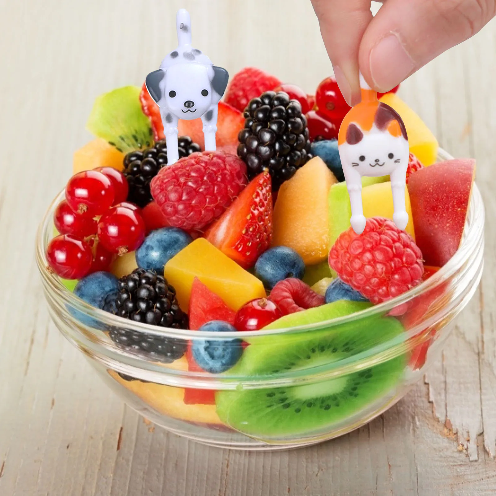 7pcs Creative Cartoon Animal Fruit Fork Set Reusable Cat Dog Fruit Food Picks Plastic Animal Fruit Stick For Kids Children