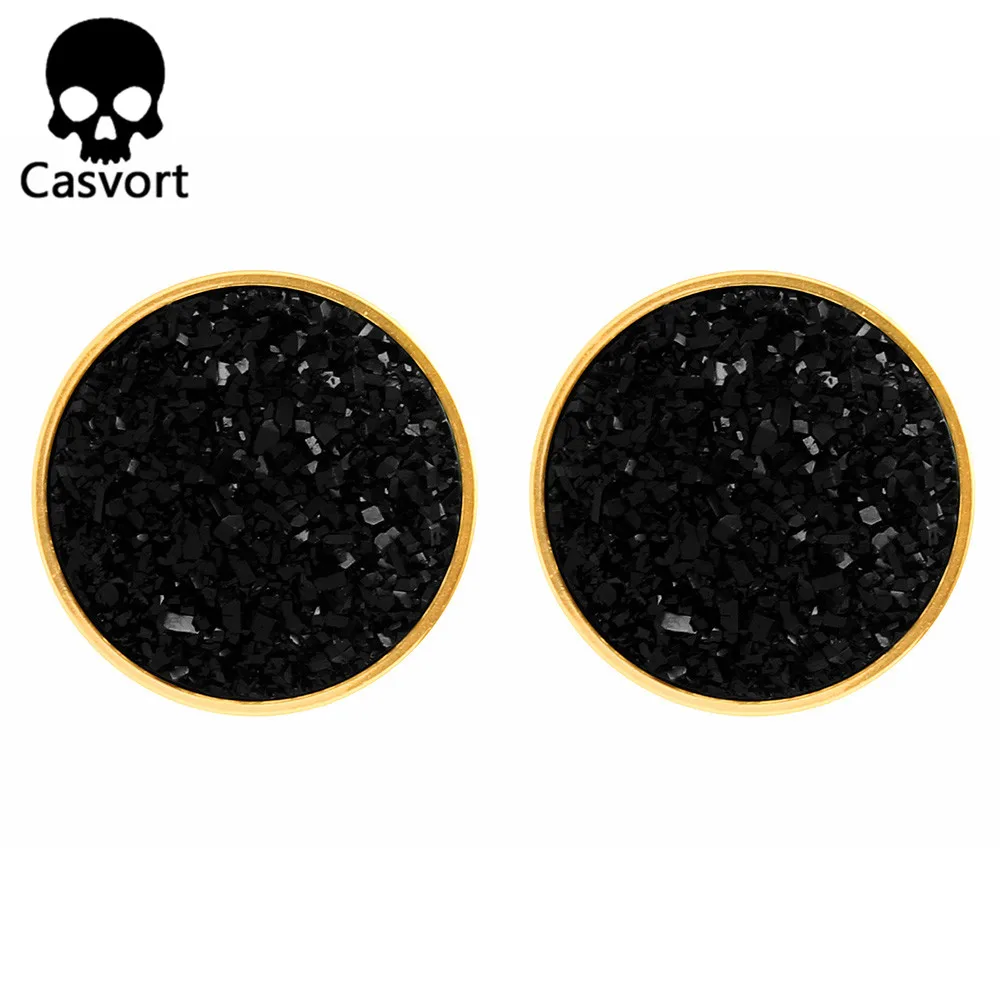 Casvort 2PCS Fashion Resin Stone Golden Ear Plugs Tunnels Piercing Body Jewelry Gauges Expander Pair Selling Daily Simple