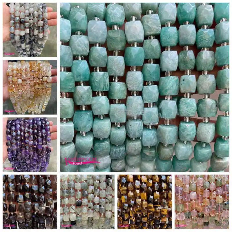 Natural Multicolor Stone Spacer Loose Beads 8mm 10mm Faceted Square Shape DIY Jewelry Making Accessories wk451