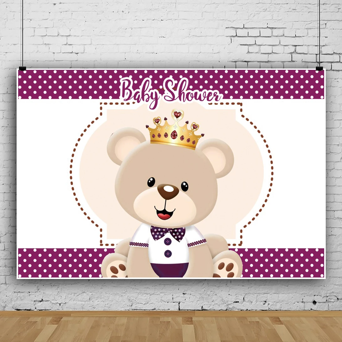 Laeacco Teddy Bear Gold Crown Pattern Baby Shower Background Child Portrait Personalized Poster Photographic Photo Backdrops