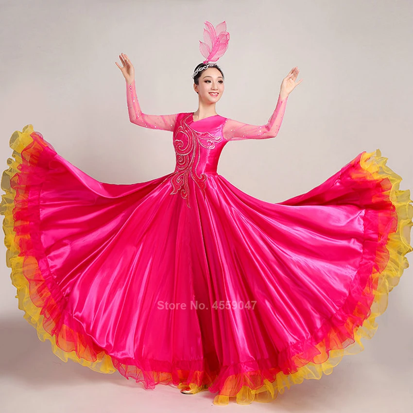 Nuovo Flamenco Gonne Da Ballo Spagnolo di Carnevale Vestiti di Prestazione Costume Gypsy Gonna di Pizzo Donna Bigdance Spagna Coro Vestito