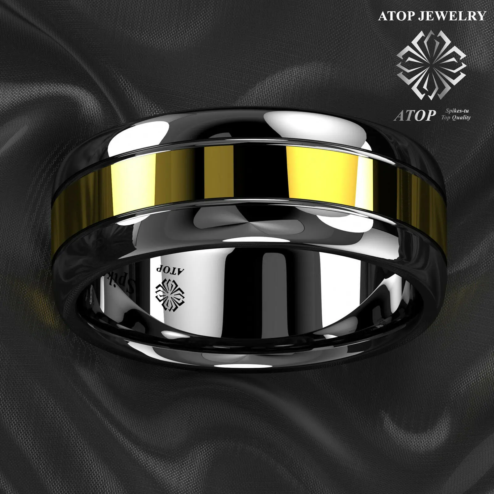 Luxury 8mm Black Men\'s Tungsten carbide Ring Gold center Wedding Band ring Free Shipping