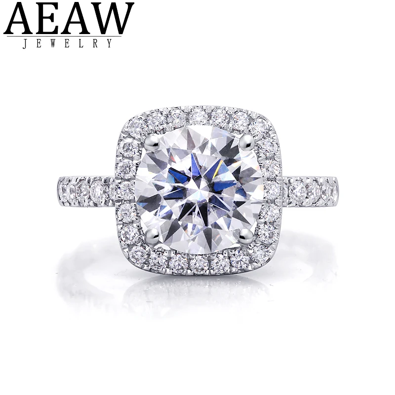 

AEAW 14K 585 White Gold 2ct D Color Cushion Cut Lab Grown Diamond CVD HPHT Engagement Wedding Ring For Women with Accents IGI