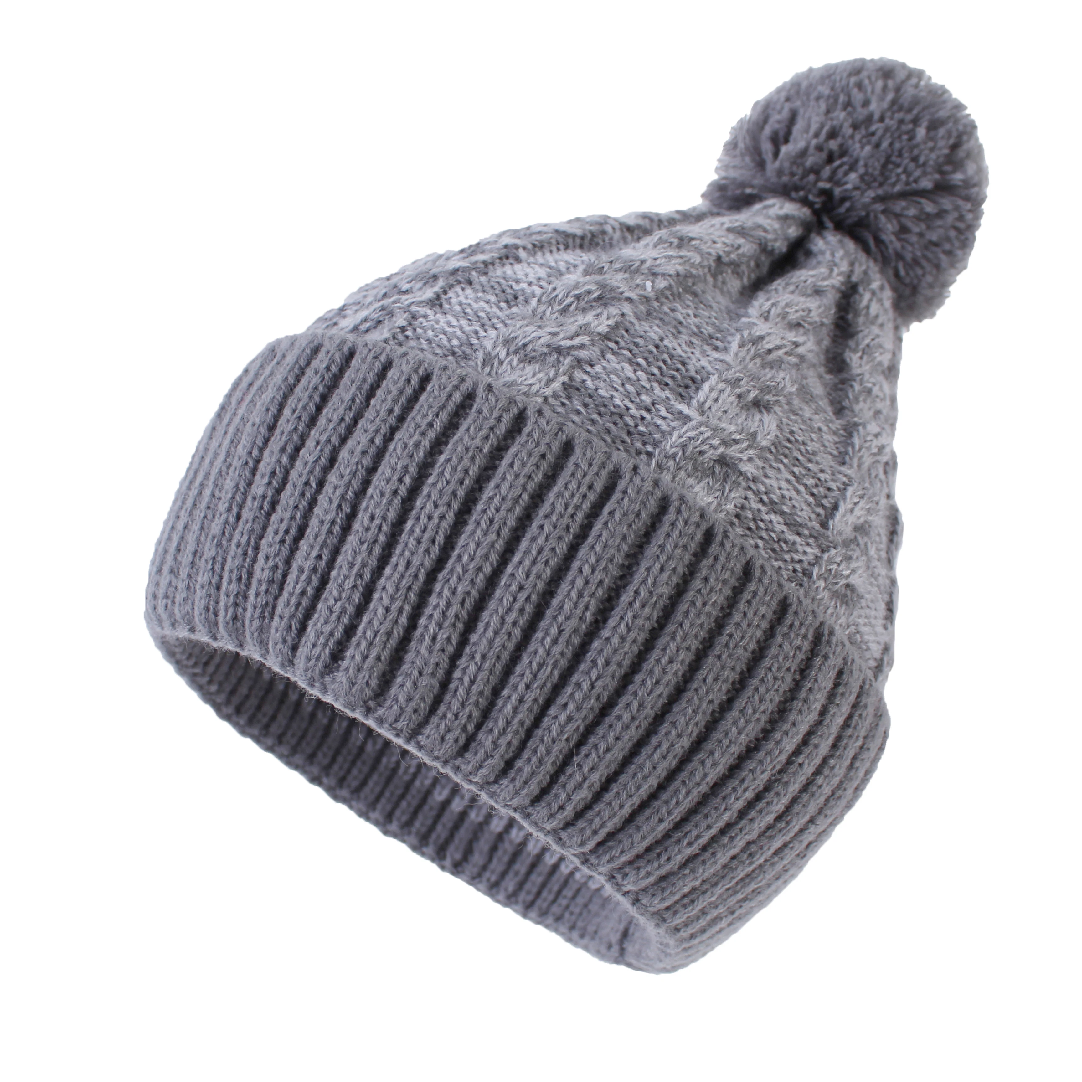 Connectyle New Style Classic Boys Girls Autumn And Winter Single Ply Thick Knitted Warm Earflap Cuff Beanie Hats With Pom