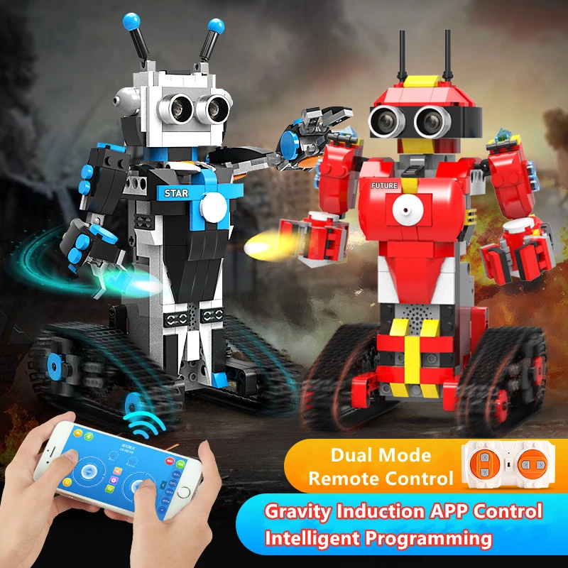 

Building Block Assemble Smart RC Robot Programming Dual Modes Control Voice Control Gravity Sensor APP Control Robot Kids Toy