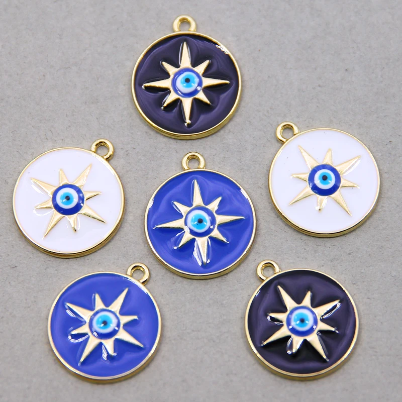 50pcs 21*25mm Zinc Alloy Round Enamel Charms Mini Six-pointed star Charms For DIY Necklaces Bracelets Jewelry Accessories