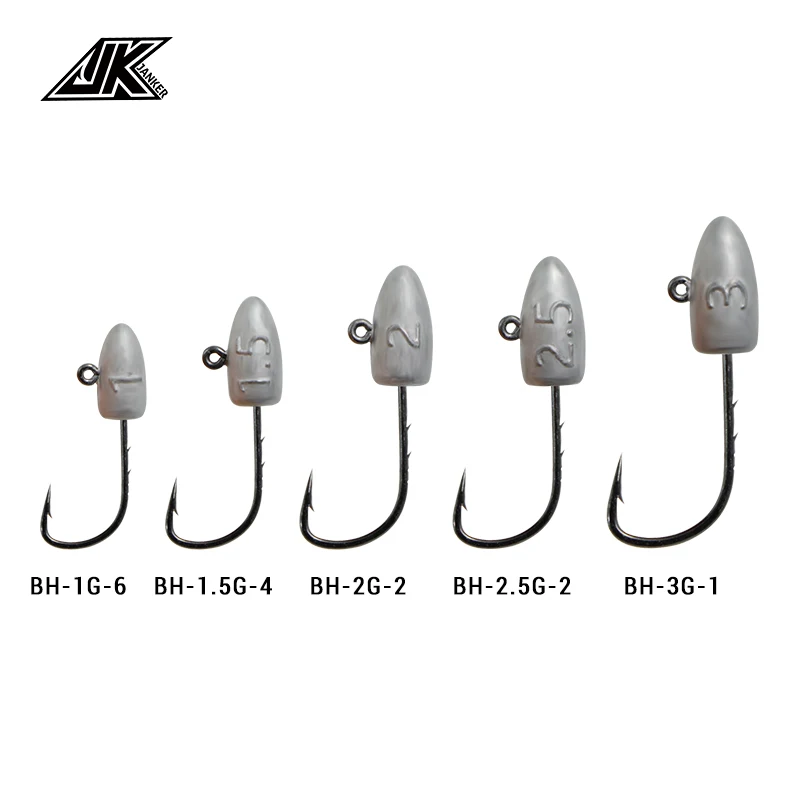 JK BH 5pcs Metal Jig Head Fishhook Set 2X Strong Black Nicke Hooks High Carbon Steel Barbed Single Hook