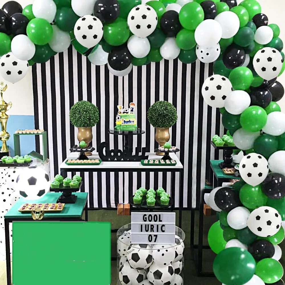 97pcs Soccer Party Balloon Garland Kit 12inch Football Printed Balloons with 16ft Srip for Football Party Decoration Air Globos