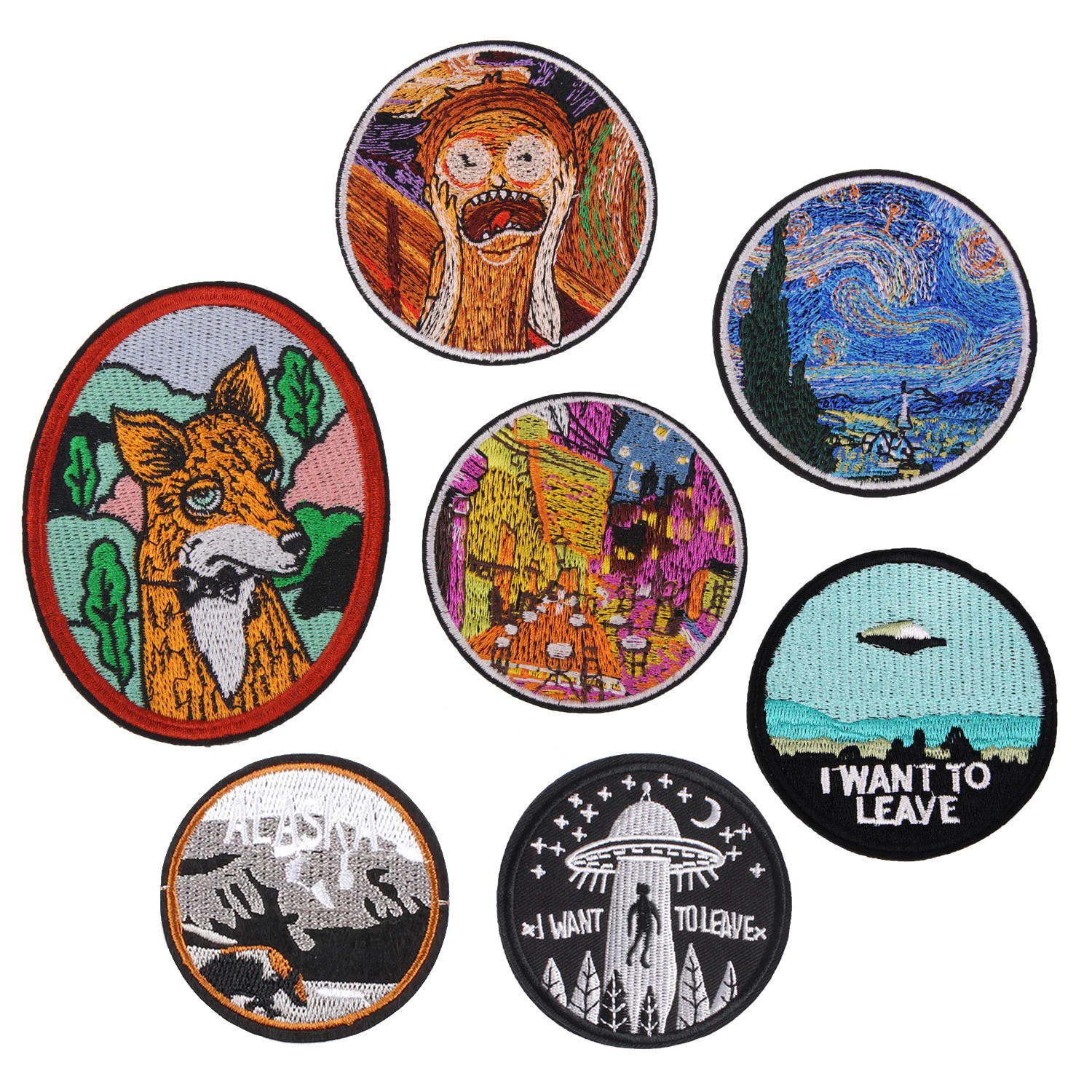 Outer Space Patches Iron on Patches for Clothing Stripes Cartoon Oil Painting Badge Embroidered Patches for Clothes DIY Applique