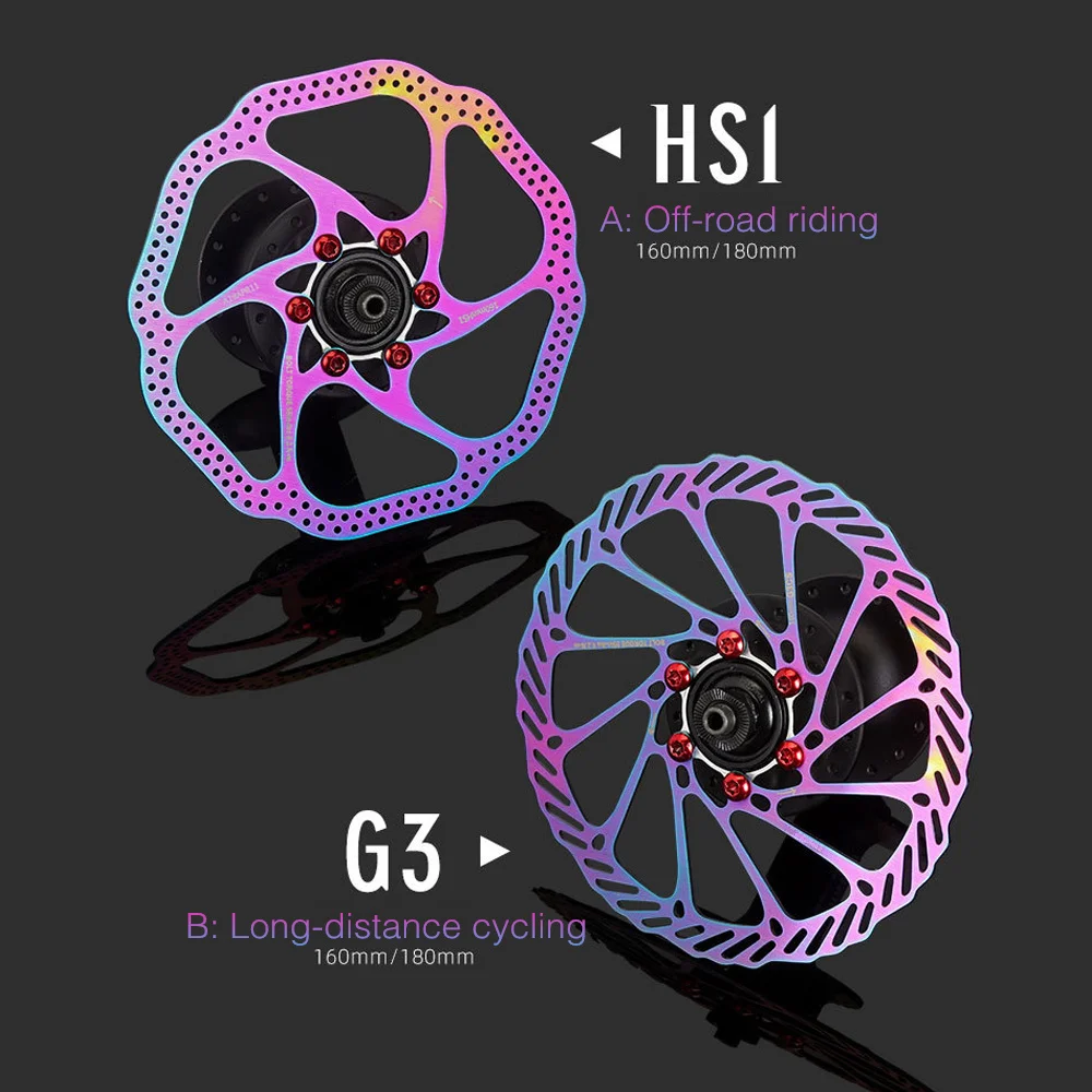 VXM Bicycle Brake Disc Rotor 160/180MM Rotor Colorful Plating Disc G3CS/HS1 Pads with 6 Rainbow Bolts For MTB Bike Bicycle Parts