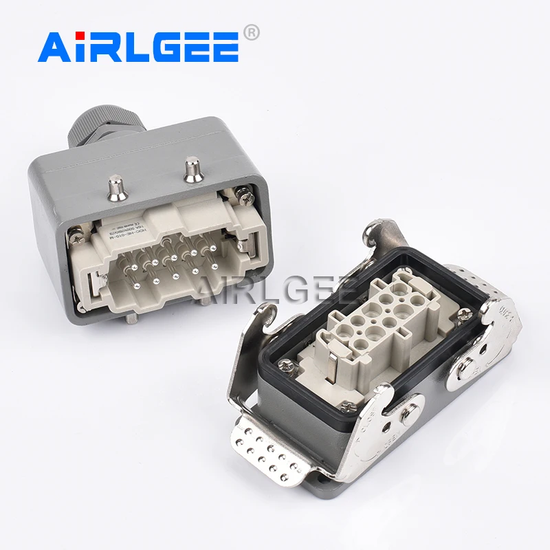 16A 500V Industrial Rectangular Heavy Duty Connector IP65 Waterproof Vertical/Lateral Line Core Aviation Plug Socket HDC-HE-24P