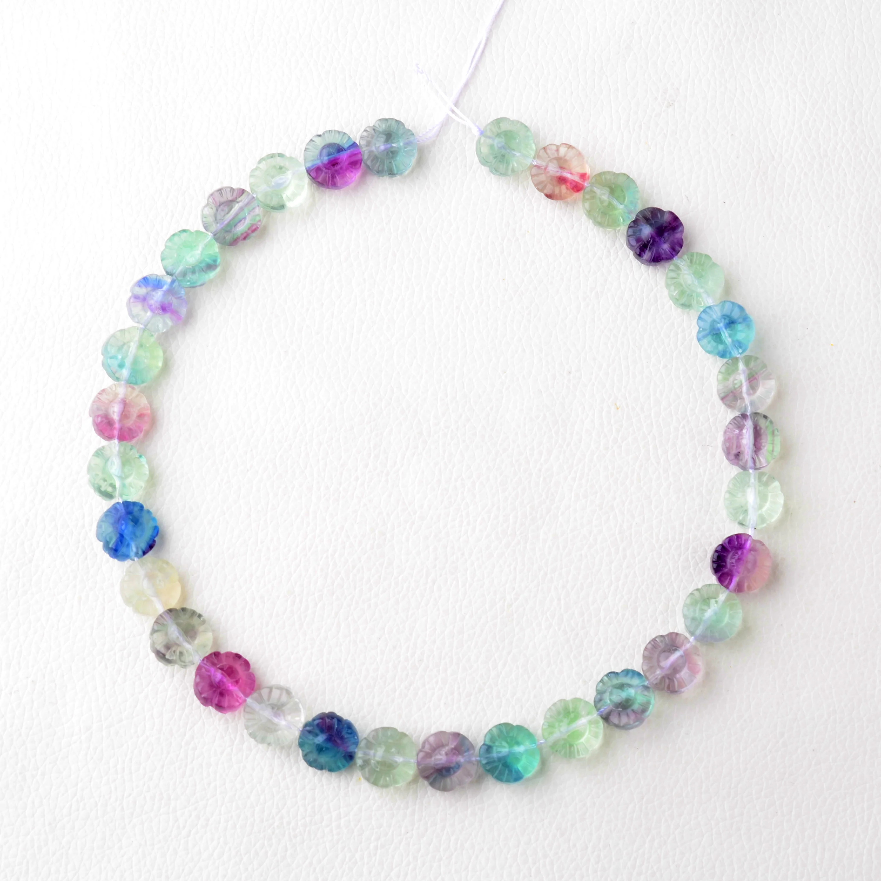 High Quality Natural Lace Purple Blue Green Rainbow Lace Fluorite Stones Flower Floral Carving Necklace Bracelets Beads15