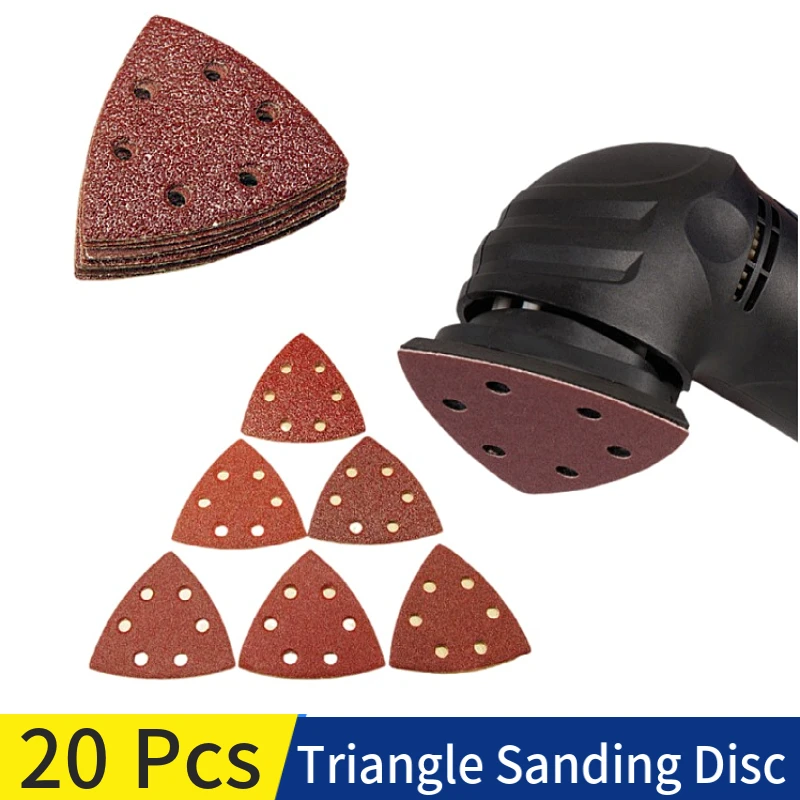 20 Pcs 90*90*mm 6 Hole Sanding Sheets Triangle Red Sandpaper Hook & Loop 40 -240 Grits Abrasive Sanding Disc For Wood Sanding