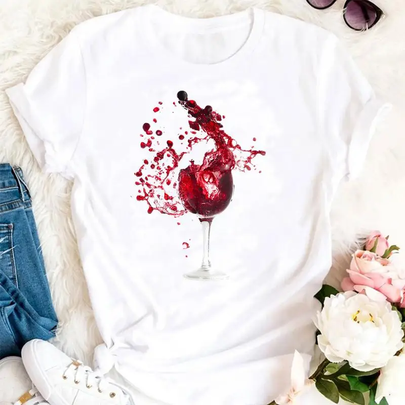 Women Summer Wine Funny 90s Trend Style Tshirts Cartoon Fashion Short Sleeve Clothes Stylish T Top Lady Print 2021 Tee T-Shirt