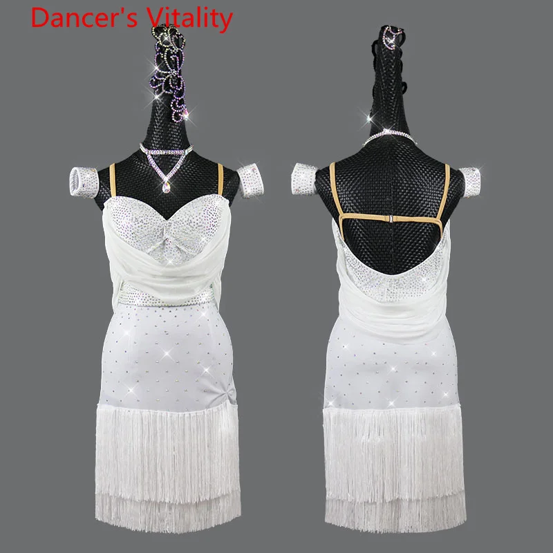 

Latin Dance Professional Fringed Dress Women Senior AB Stones Latindancing Clothing Dresses High-End Custom Adult Child Costumes