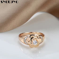 SYOUJYO New Sparkling Crystal Flower Women's Ring 585 Rose Gold With Natural Zircon Bride Wedding Rings Vintage Jewelry