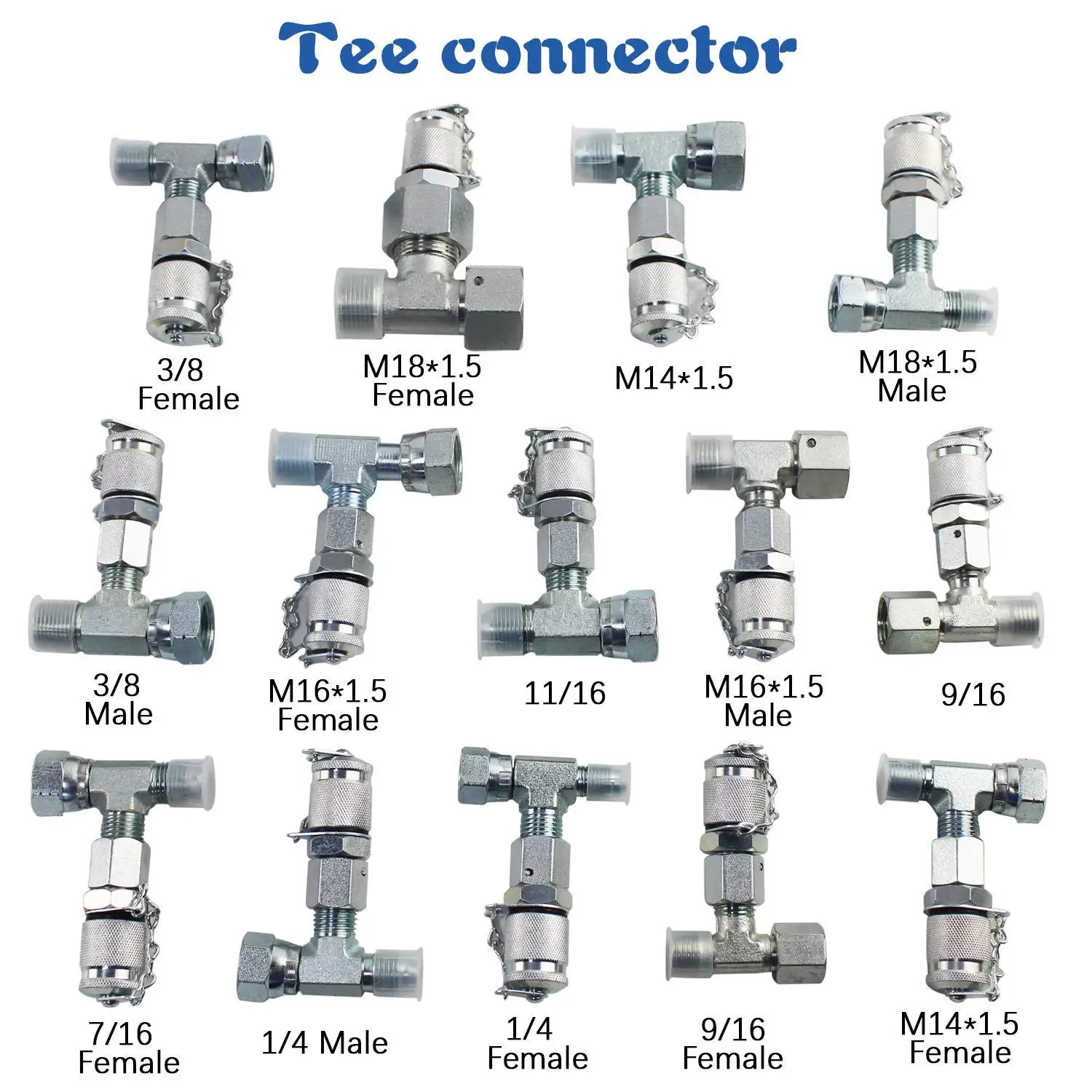 14pcs Tee Fittings Adapter Connector Set for Hydraulic Excavator Pressure Gauge Test Diagnostic Tool Parts with 1 Year Warranty