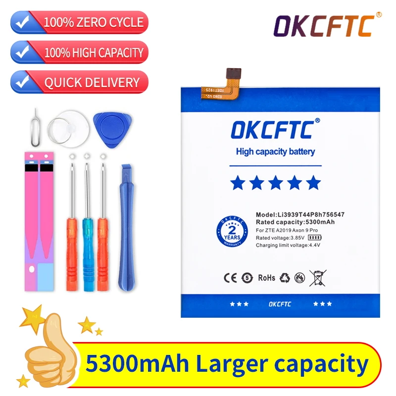 

OKCFTC 5300mAh Li3939T44P8h756547 Battery For ZTE A2019 Pro AXON 9 Pro A2020 A2020N2 Axon 10 Pro 5G Mobile Phone High Quality