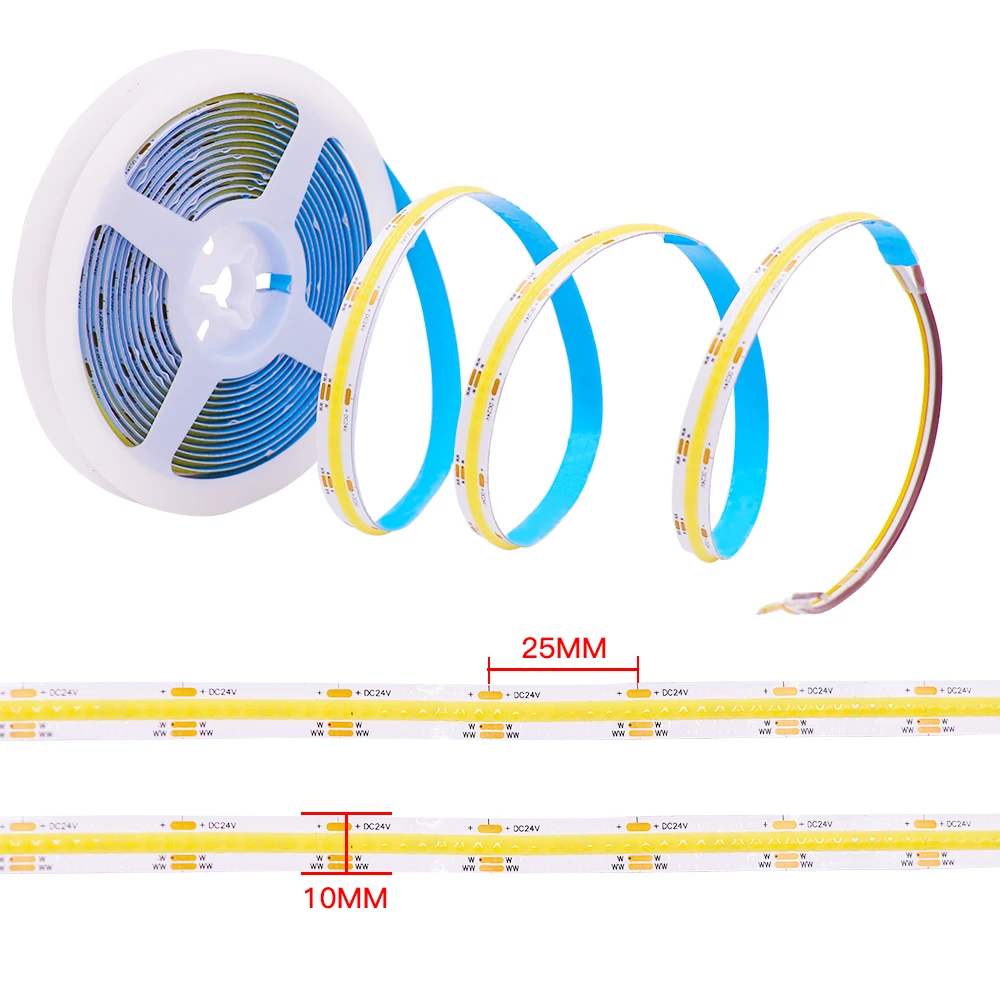 5M CCT LED COB Strip Light White Warm White Flexible LED Tape 512 LEDs High Density FOB LED Light 12V 24V Ribbon Linear Lighting