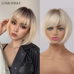 Modiis Ferre-Perruques Bob courtes blondes avec frange pour femmes blanches et noires, nickel é de chaleur, cheveux synthétiques, 03/Cosplay