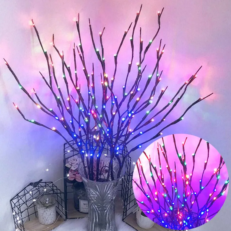 20 Bulbs LED Willow Branch Lights Lamp Natural Tall Vase Filler Willow Twig Lighted Branch Christmas Wedding Decorative Lights