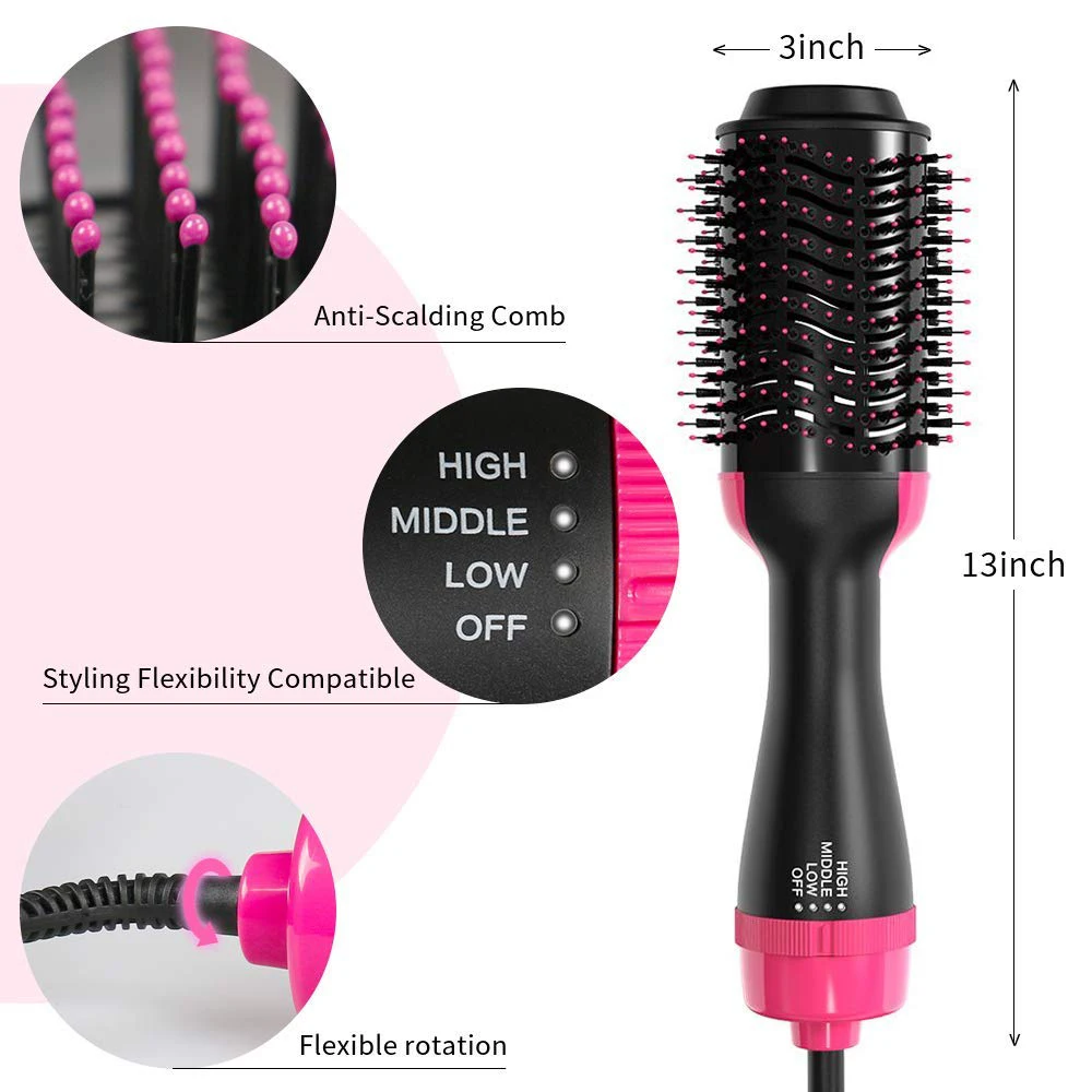 Straight/Curls One-Step Hair Dryer & Volumizer Roller Electric Hot Air Curling Tangle Detangling Comb Blow Dryer Hot Air Brush