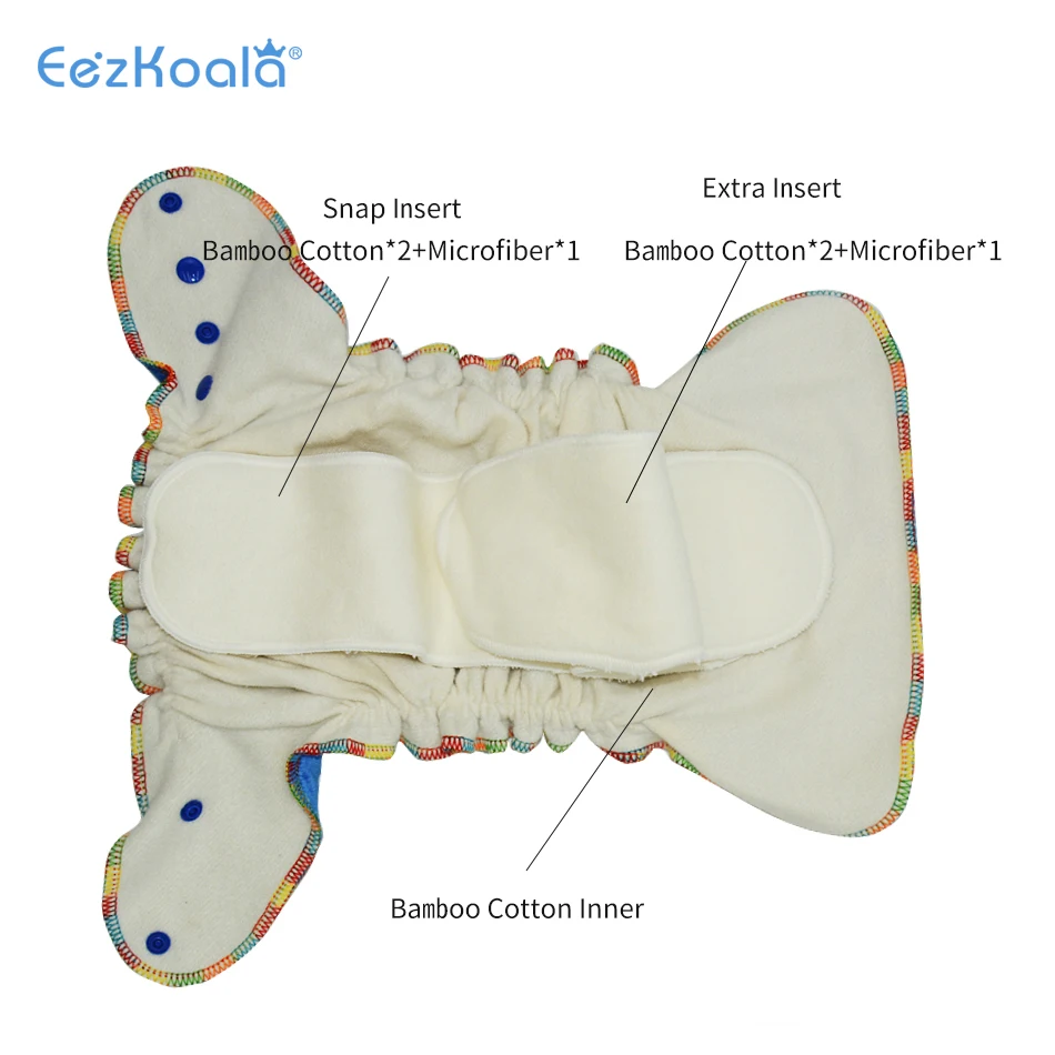 EezKoala Bamboo Velour Fitted Cloth Diaper Eco-Friendly Reusable Heavy Wetter AI2 Baby AIO Diaper Washable Baby Nappy For Girls