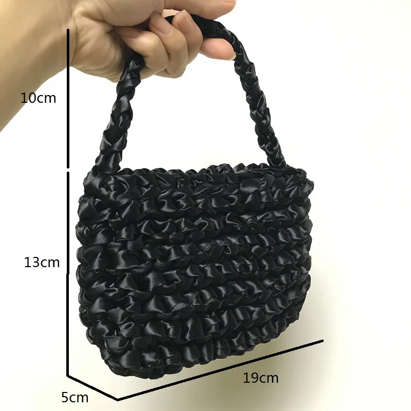 Seaside Holiday Mini Fluorescent Bag Satin Silk Rope Knot Bag Female Fashion Woven Handbag Korea New Small Retro Purses 2022